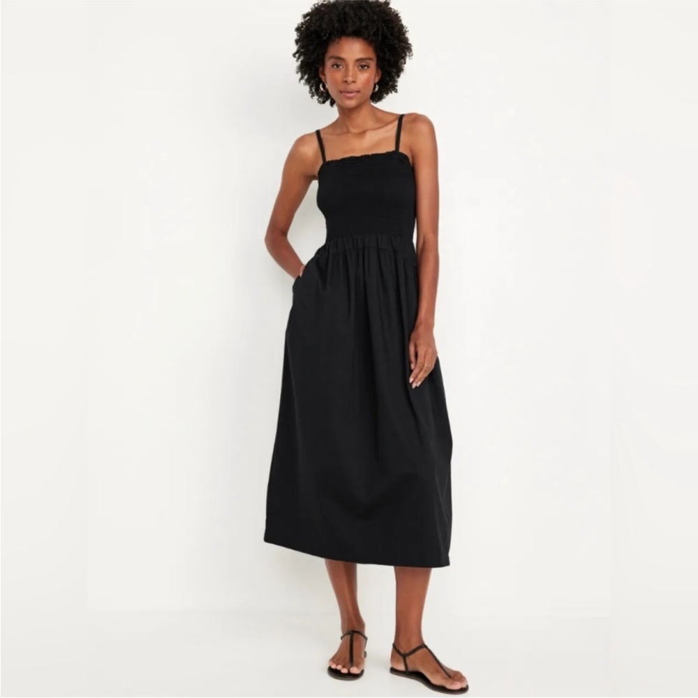 NWT! Old Navy Black Fit & Flare Smocked Midi Dress - Size XL #485106 🪙